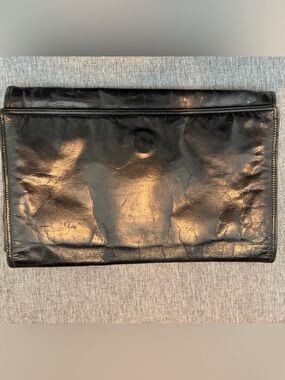 Vintage Bottega Veneta Black Leather Portfolio Clutch Made in Italy